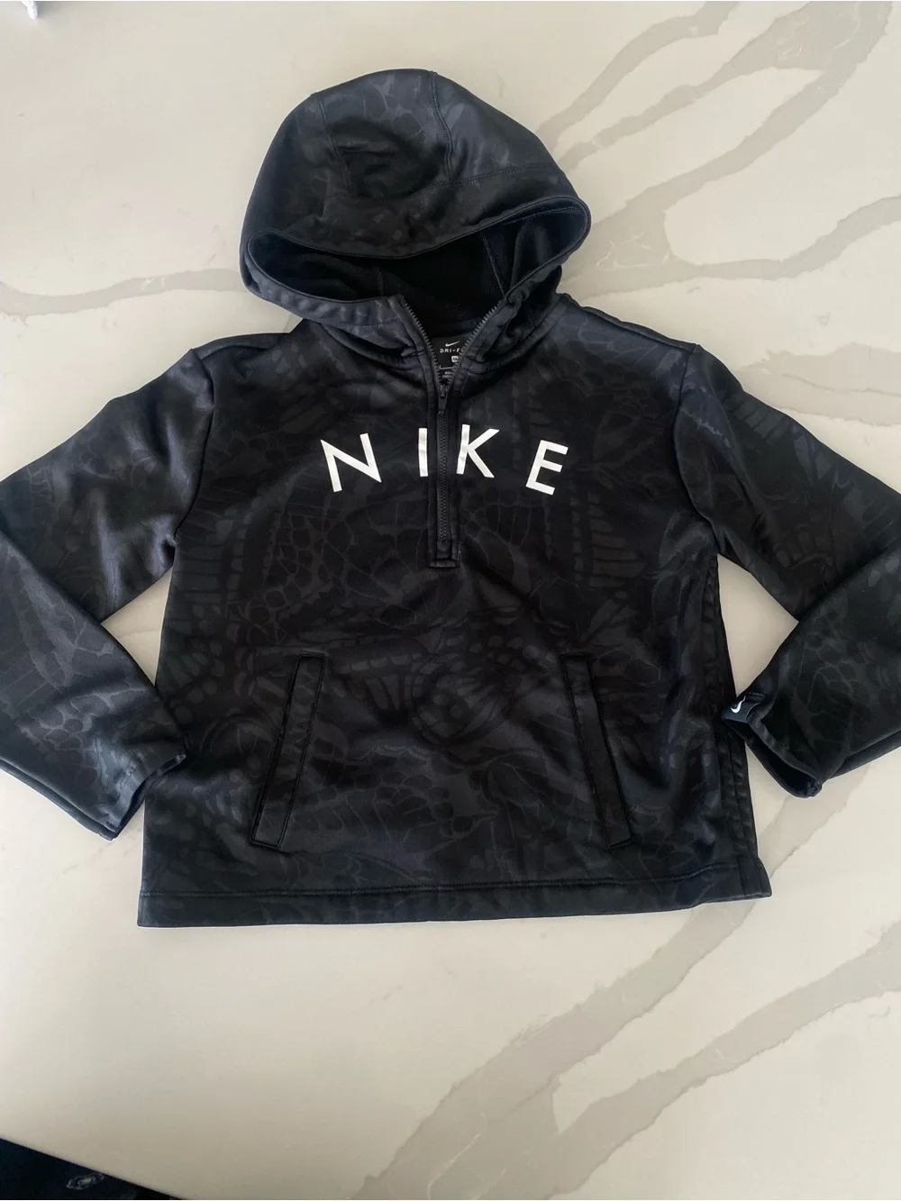 Nike Dri-FIT 1/2 Zip Hoodie butterfly print front pocket girls sz m